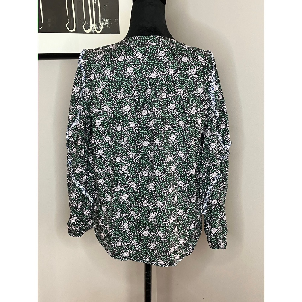 J. Crew‎ Liberty Fabric Floral Ruffle Long Sleeve Blouse Women's Green Medium - Picture 5 of 8